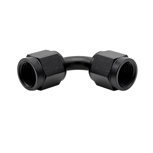-10AN Female AN Flare Union 90° Adapter, Swivel Style, Black Hard Anodized Aluminum