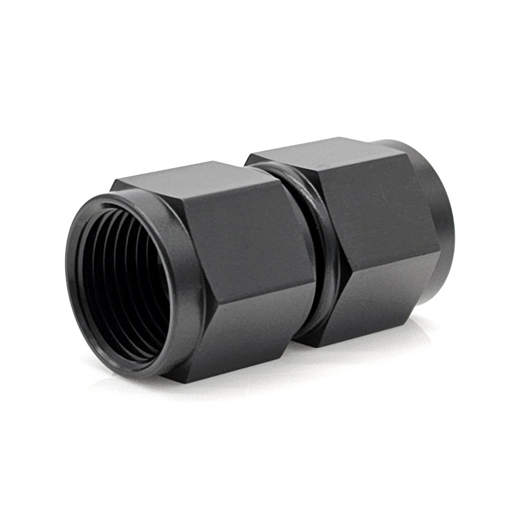 -16AN Female AN Flare Union Straight Adapter, Swivel Style, Black Hard Anodized Aluminum