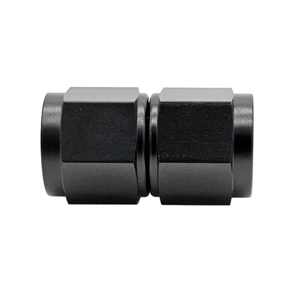 -12AN Female AN Flare Union Straight Adapter, Swivel Style, Black Hard Anodized Aluminum