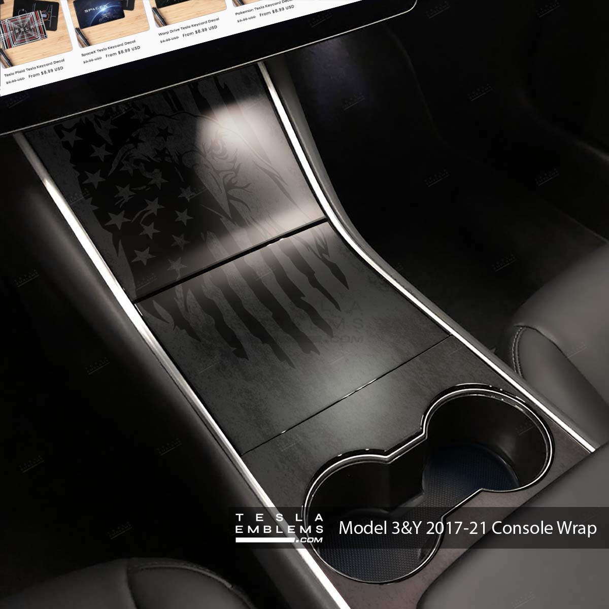 Distressed American Eagle Flag | Tesla Center Console Wrap Kit | Model 3 ’17-20