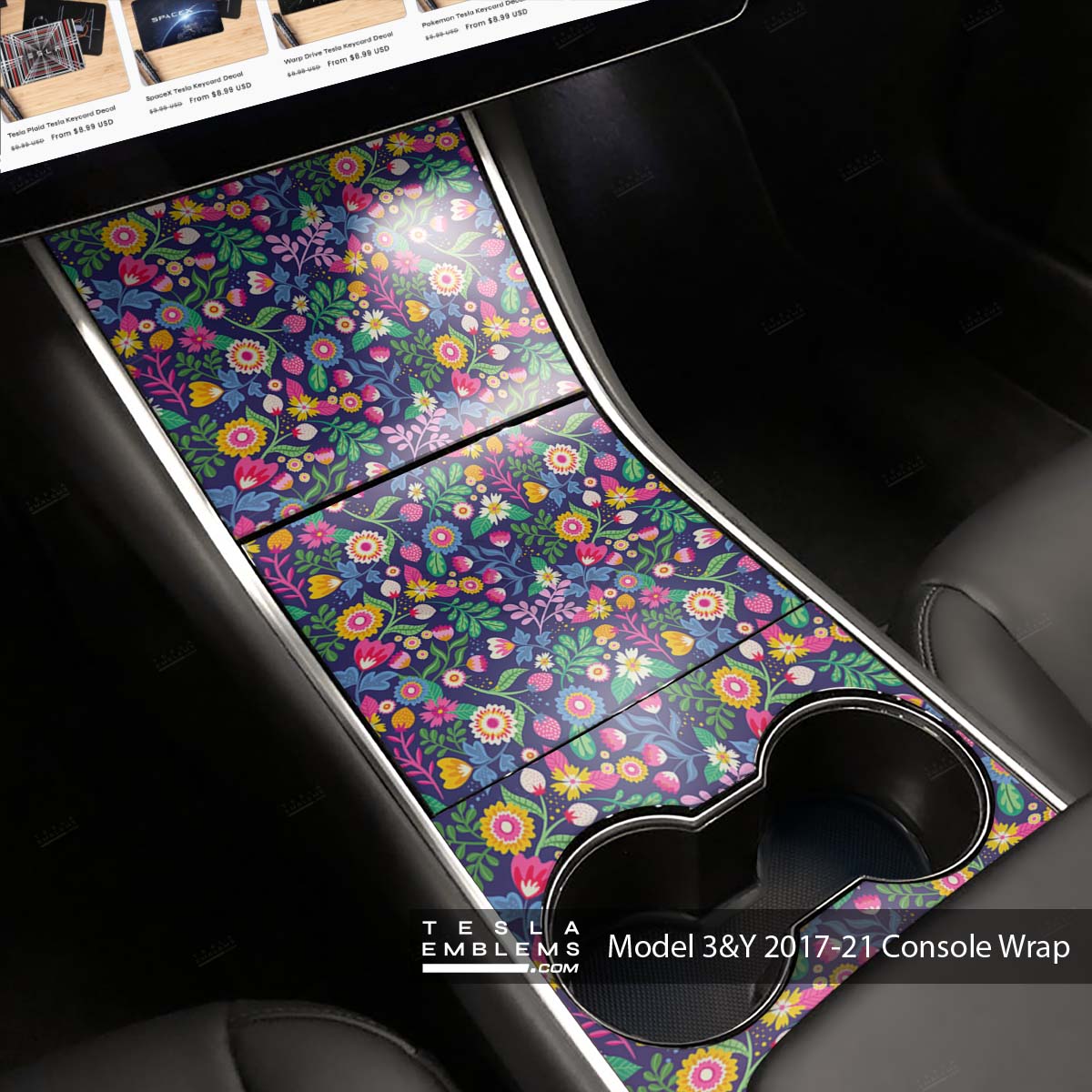Floral Meadow | Tesla Center Console Wrap Kit | Model 3 ’17-20