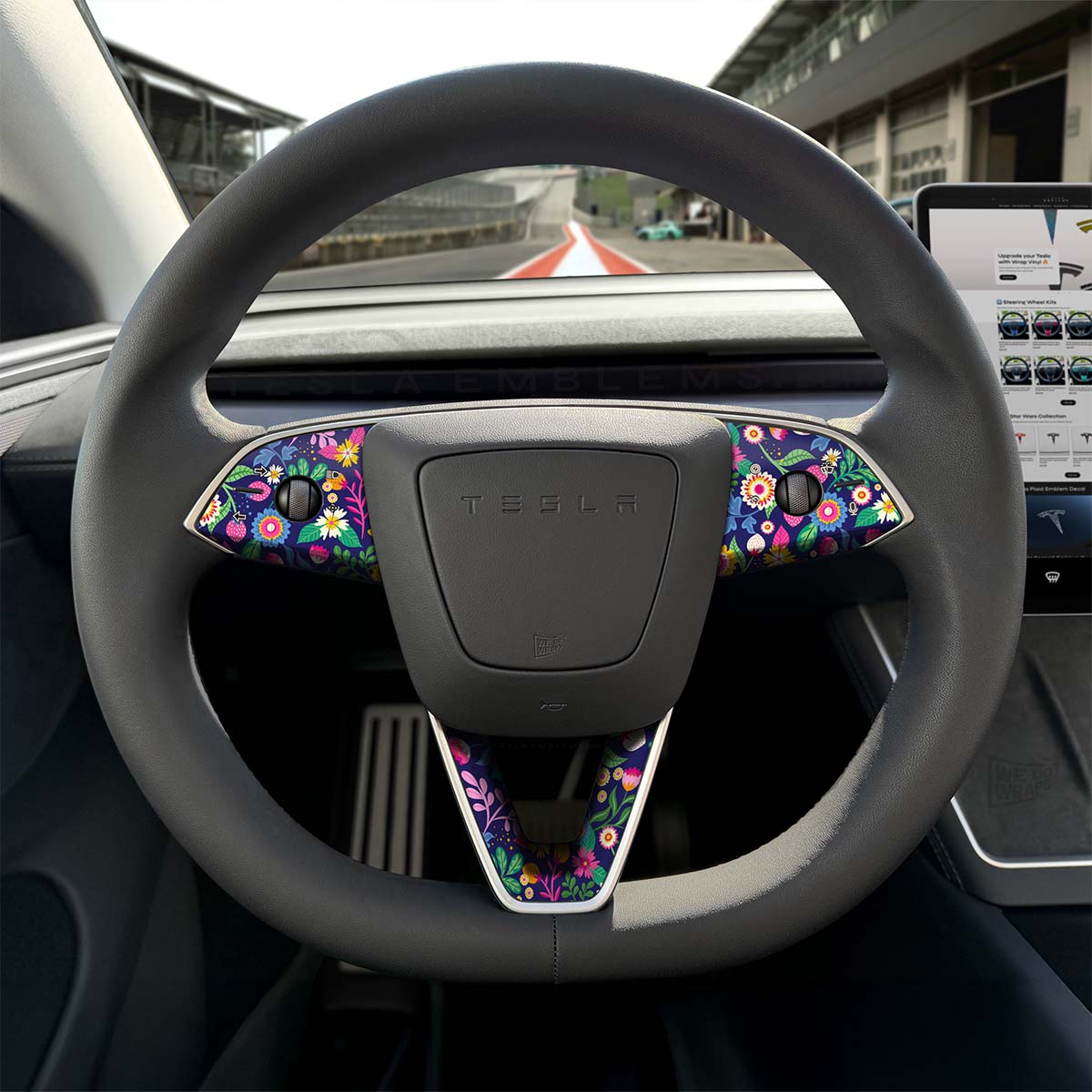 Floral Meadows Tesla Steering Wheel Trim Decal Kit (3pcs) | Model 3