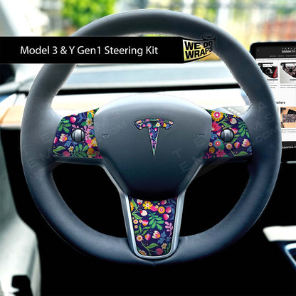 Floral Meadows Tesla Steering Wheel Wrap | M3 2017-Jan 2024