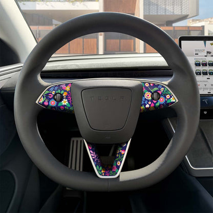 Floral Meadows Tesla Steering Wheel Trim Decal Kit (3pcs) | Model 3