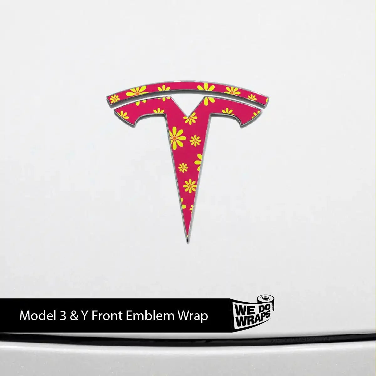 Flower Power Tesla Emblem Decals (Front + Back) | Model 3