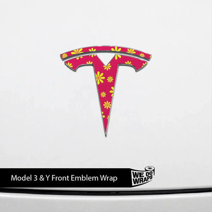 Flower Power Tesla Emblem Decals (Front + Back) | Model 3