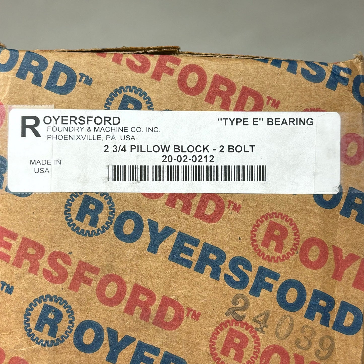 ROYERSFORD Type E 2-Bolt Pillow Block Bearing 2-3/4" Dual Locking 20-02-0212