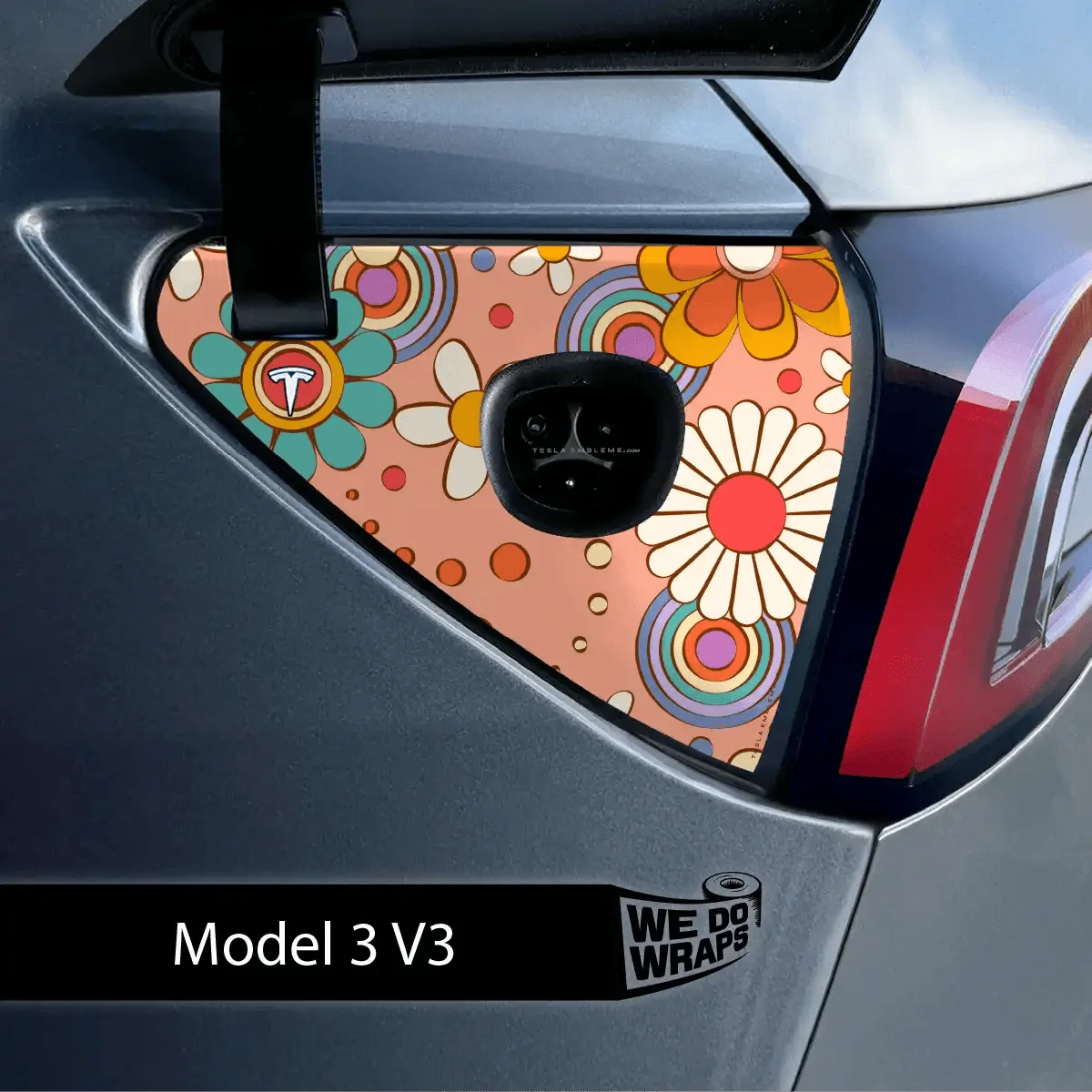 Funky Florals Tesla Charge Port Wrap | Model 3