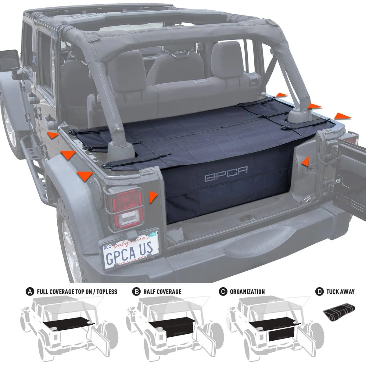 GPCA Jeep Wrangler JK 4DR Cargo Cover PRO Freedom Pack (2007-2018)