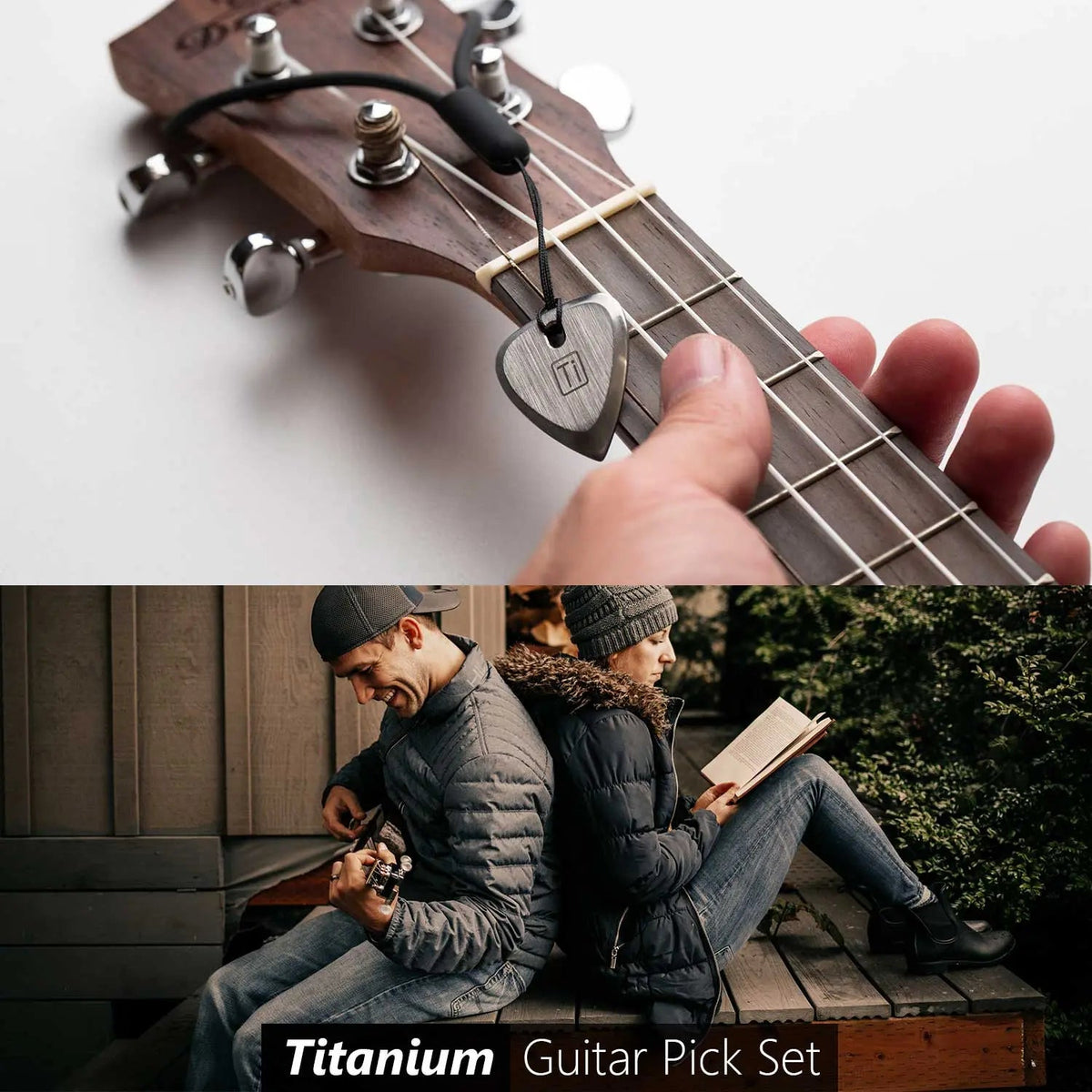 GPCA Titanium Guitar Pick with wrist band - Silver/ Gold/ Blue