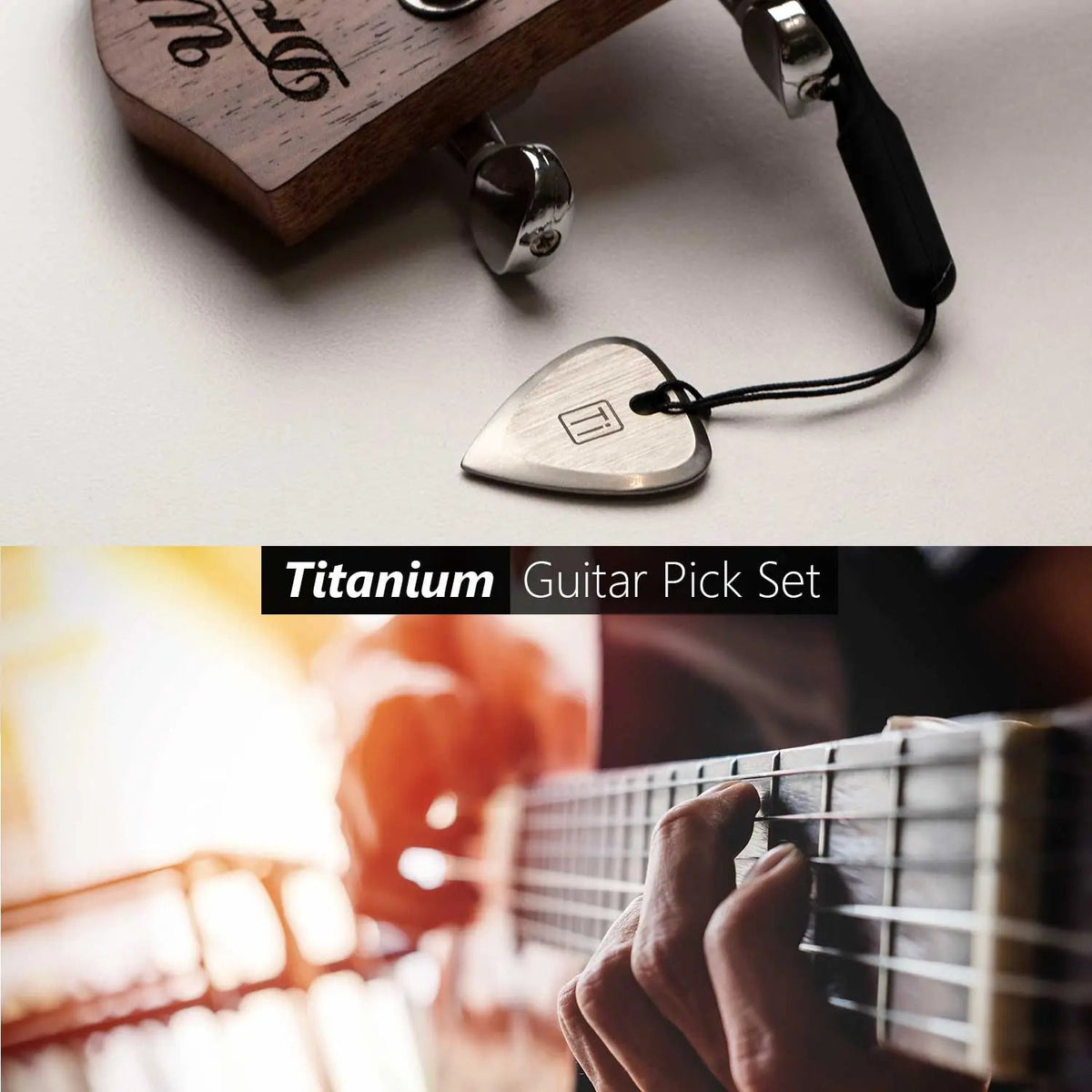 GPCA Titanium Guitar Pick with wrist band - Silver/ Gold/ Blue