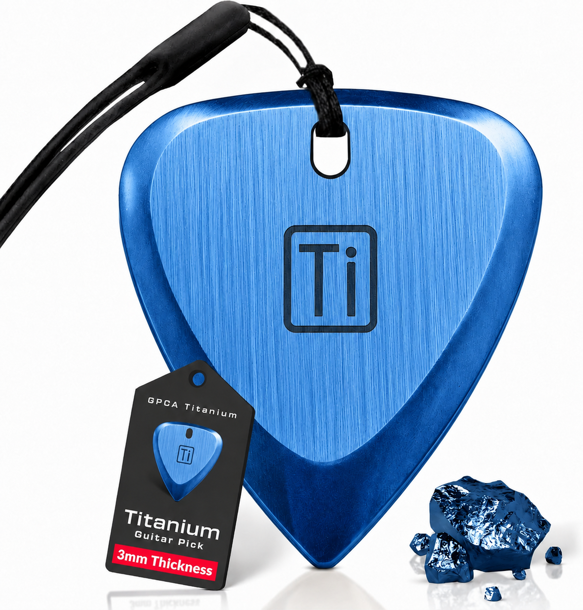 GPCA Titanium Guitar Pick with wrist band - Silver/ Gold/ Blue