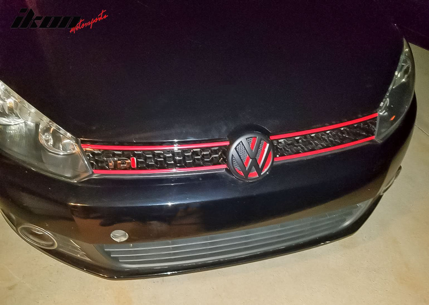 Fits 10-14 Golf MK6 Mesh GTI Black Red Front Grille Logo Base - ABS