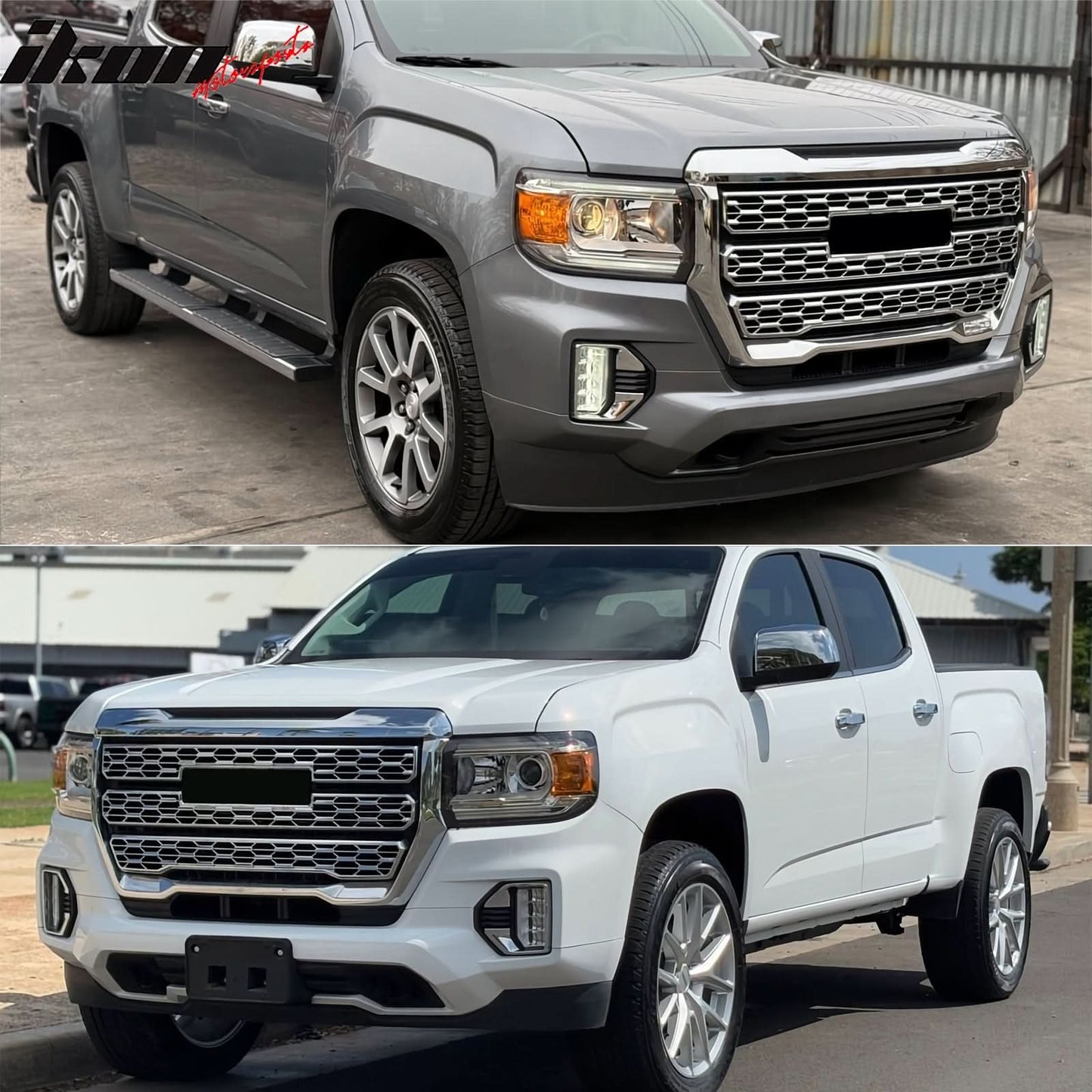 2021-2022 GMC Canyon Denali Style Black Front Bumper Upper Hood Grille