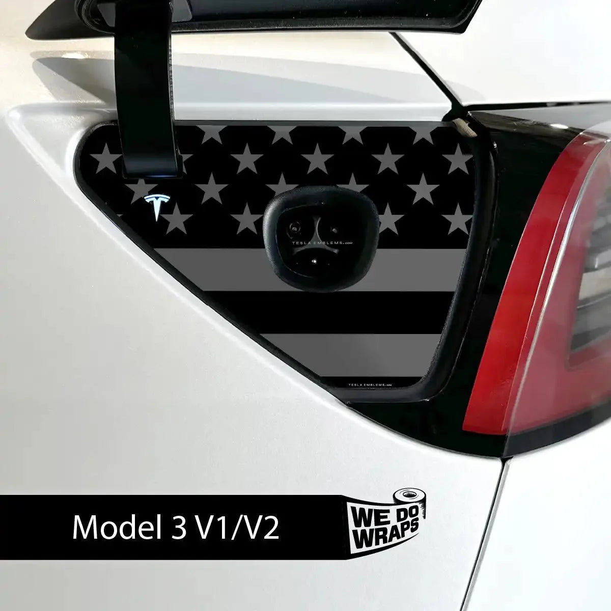 Ghost Black Patriot Flag Tesla Charge Port Wrap | Model 3