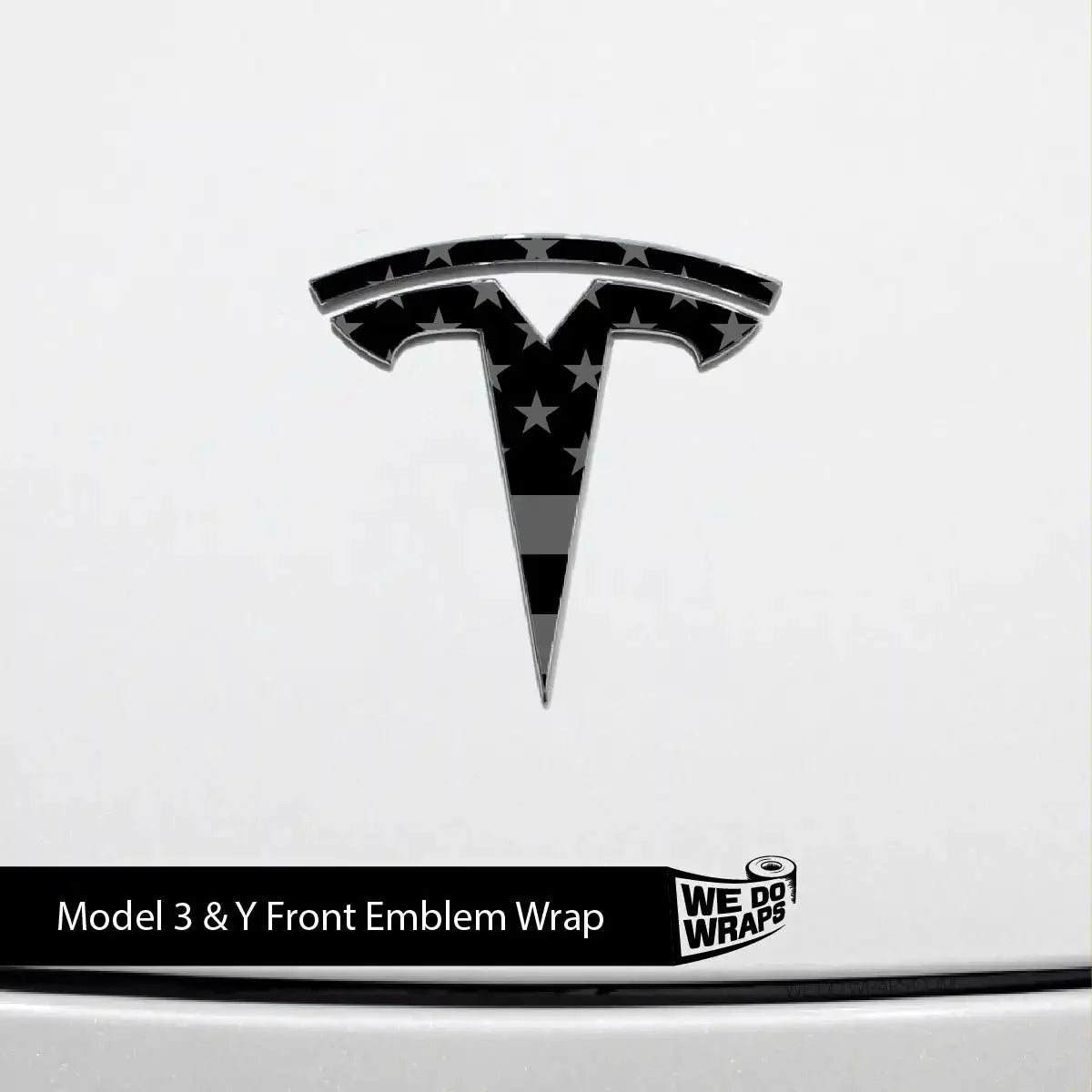 Ghost Black Patriot Flag Tesla Emblem Decals (Front + Back) | Model Y