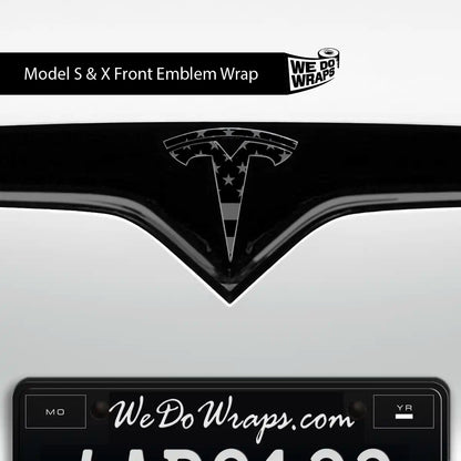 Ghost Black Patriot Flag Tesla Emblem Decals (Front + Back) | Model X