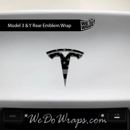 Ghost Black Patriot Flag Tesla Emblem Decals (Front + Back) | Model Y