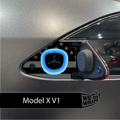 Ghost Black Patriot Flag Tesla Charge Port Wrap | Model X
