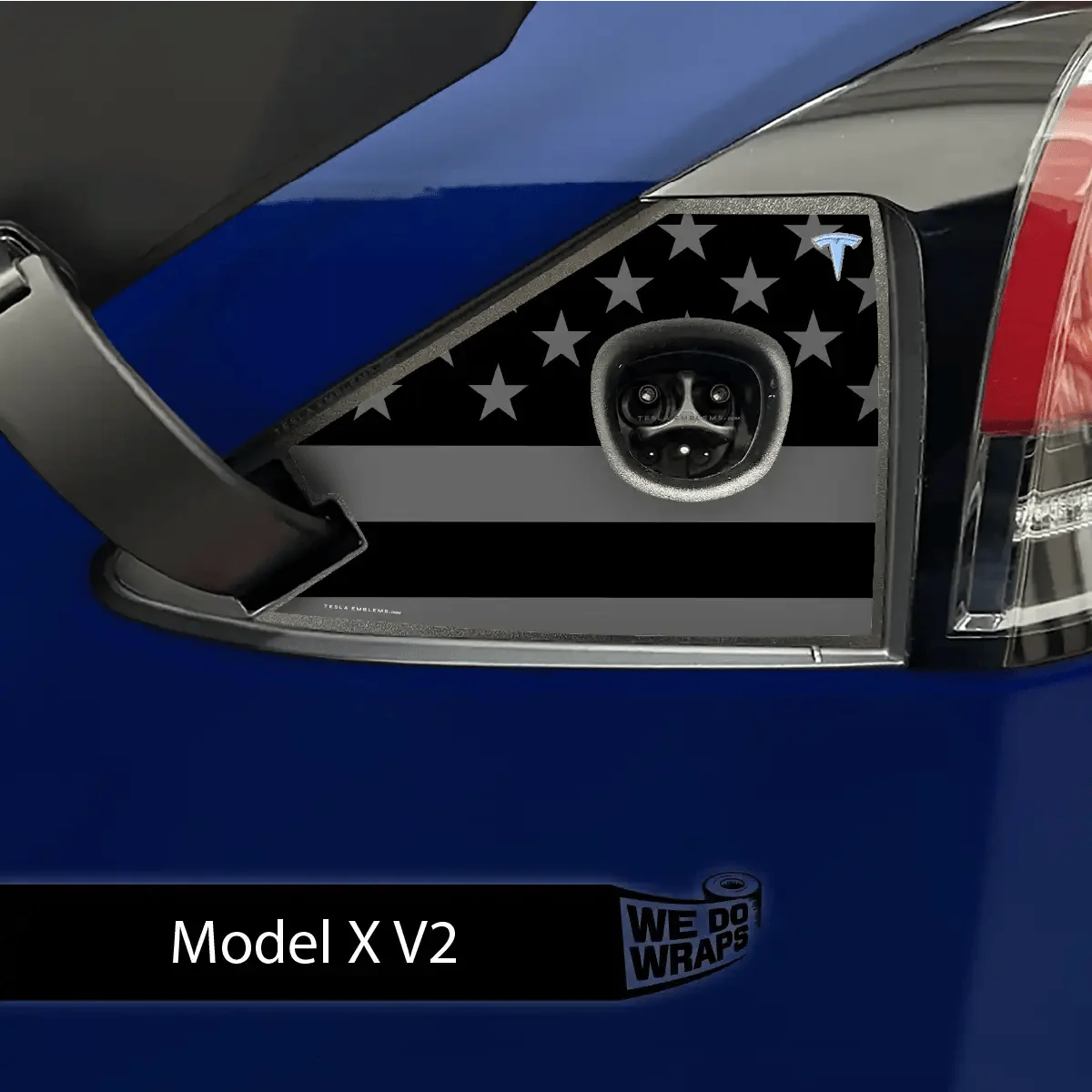 Ghost Black Patriot Flag Tesla Charge Port Wrap | Model X