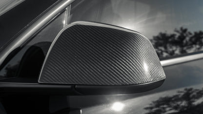 TESLA MODEL Y REAL CARBON FIBER SIDE REAR VIEW MIRROR CAP COVERS IN MATTE & GLOSS