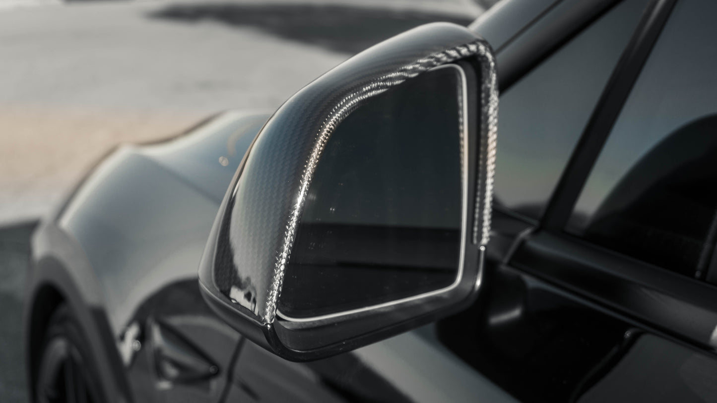 TESLA MODEL Y REAL CARBON FIBER SIDE REAR VIEW MIRROR CAP COVERS IN MATTE & GLOSS