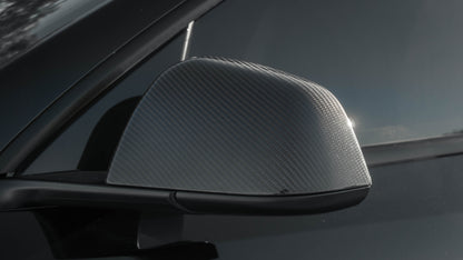 TESLA MODEL Y JUNIPER REAL CARBON FIBER SIDE REARVIEW MIRROR CAP COVERS IN MATTE & GLOSS