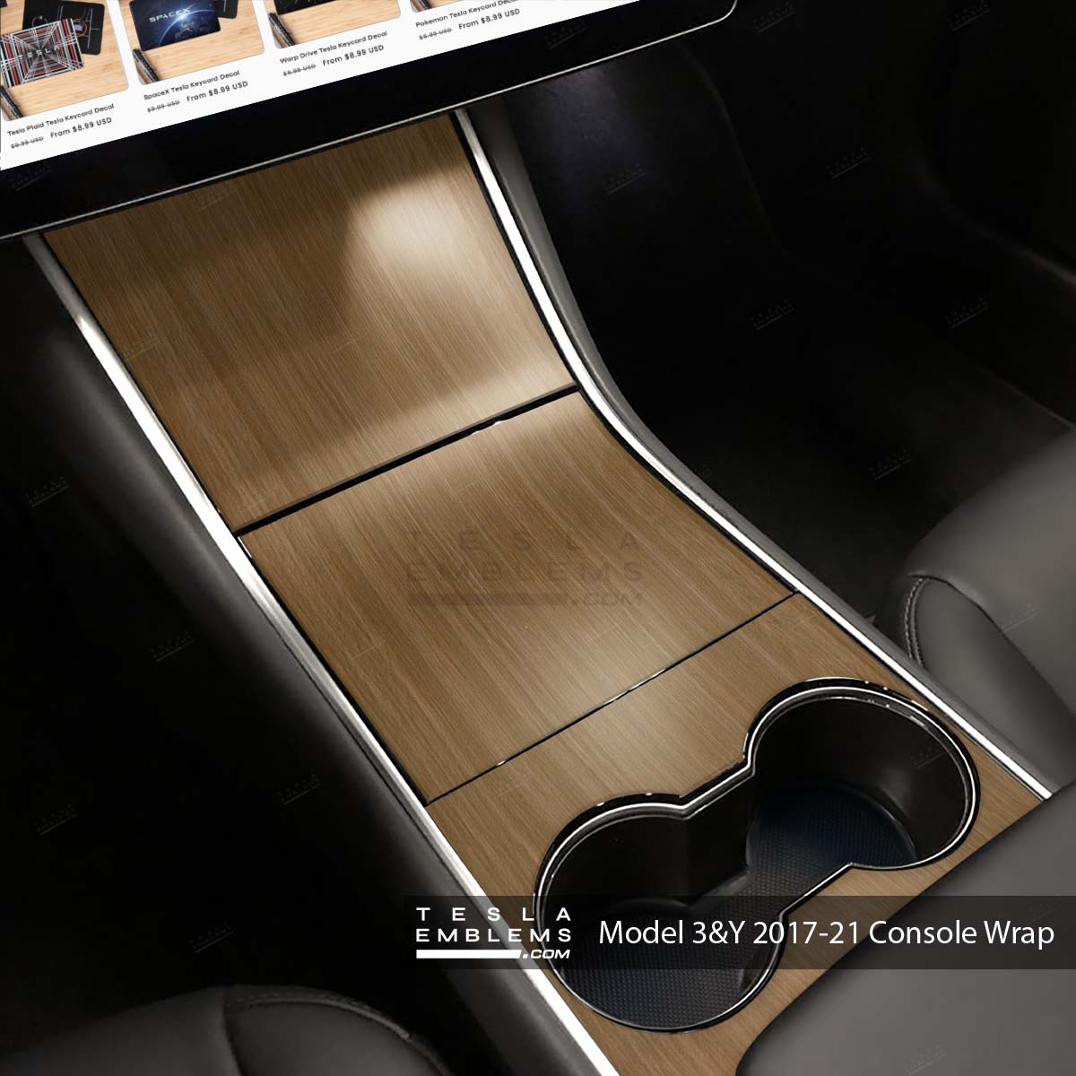 Golden Oak Woodgrain | Tesla Center Console Wrap Kit | Model 3 ’17-20