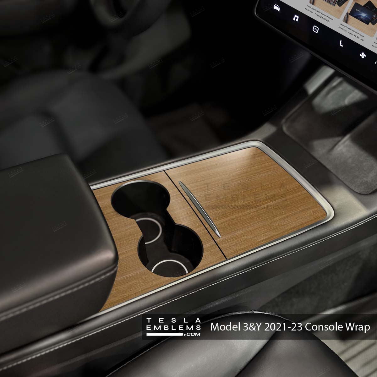 Golden Oak Woodgrain | Tesla Center Console Wrap Kit | Model 3 '21-24