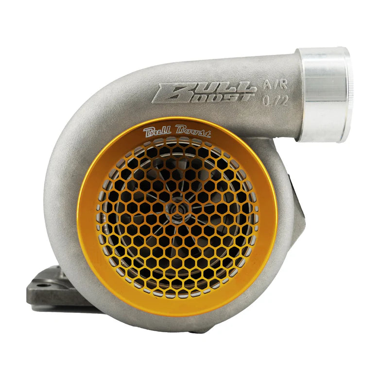 BULL BOOST PERFORMANCE Gold Billet 4" Turbo Inlet Guard Velocity Stack Adapter Bellmouth Intake Hex