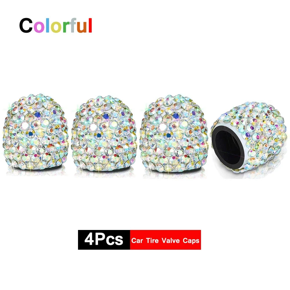 4Pcs Crystal Rhinestone Car Tire Valve Caps | Sparkly Dustproof Bling Tire Stem Covers