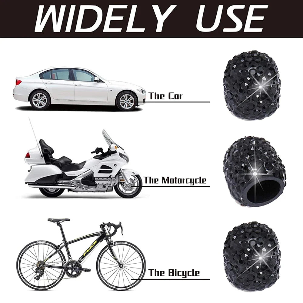 4Pcs Crystal Rhinestone Car Tire Valve Caps | Sparkly Dustproof Bling Tire Stem Covers