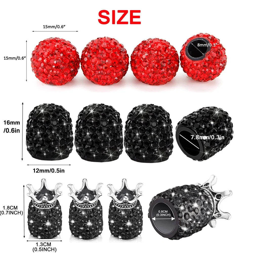 4Pcs Crystal Rhinestone Car Tire Valve Caps | Sparkly Dustproof Bling Tire Stem Covers