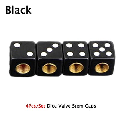 DSYCAR 4Pcs Gold Dice Tire Valve Caps | Dustproof Plastic Wheel Stem Caps for Auto Truck Bike