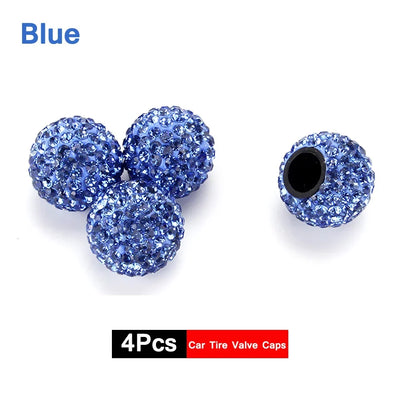 4Pcs Crystal Rhinestone Car Tire Valve Caps | Sparkly Dustproof Bling Tire Stem Covers