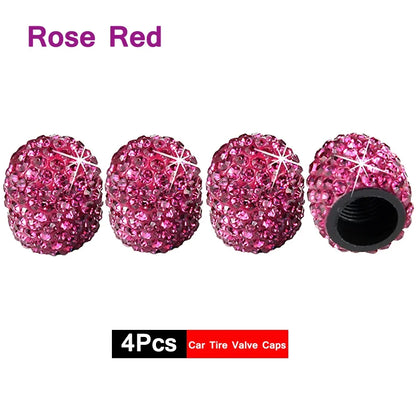 4Pcs Crystal Rhinestone Car Tire Valve Caps | Sparkly Dustproof Bling Tire Stem Covers