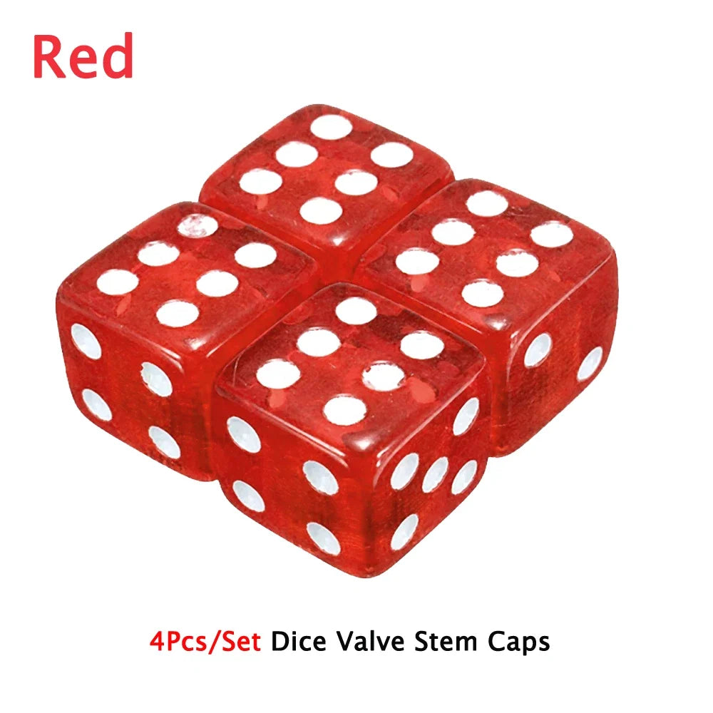 DSYCAR 4Pcs Gold Dice Tire Valve Caps | Dustproof Plastic Wheel Stem Caps for Auto Truck Bike