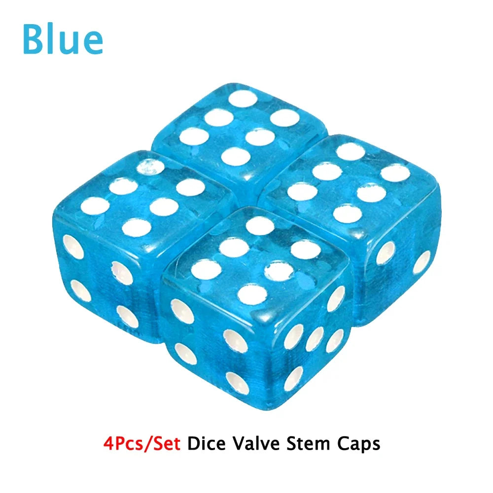 DSYCAR 4Pcs Gold Dice Tire Valve Caps | Dustproof Plastic Wheel Stem Caps for Auto Truck Bike