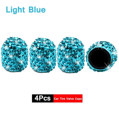 4Pcs Crystal Rhinestone Car Tire Valve Caps | Sparkly Dustproof Bling Tire Stem Covers