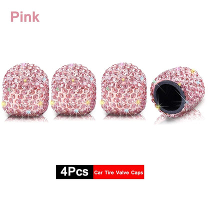 4Pcs Crystal Rhinestone Car Tire Valve Caps | Sparkly Dustproof Bling Tire Stem Covers