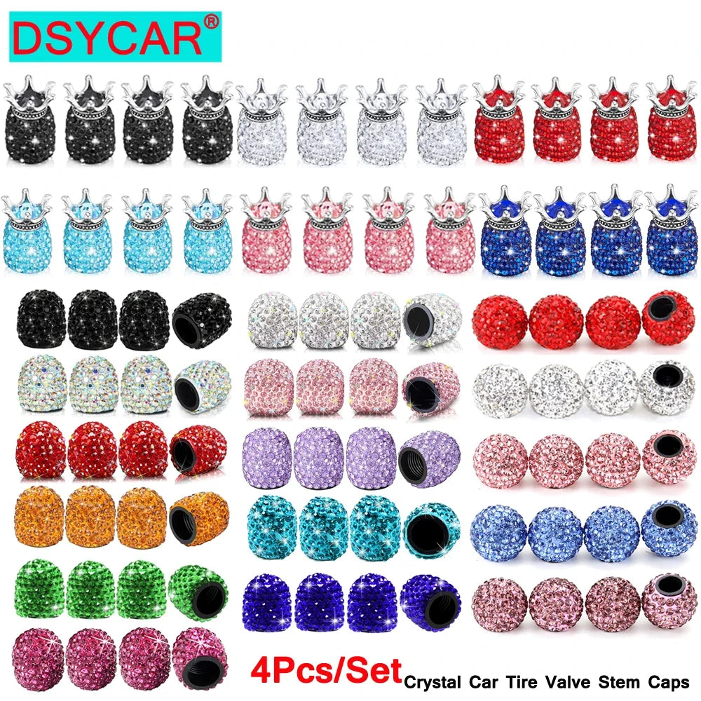 4Pcs Crystal Rhinestone Car Tire Valve Caps | Sparkly Dustproof Bling Tire Stem Covers