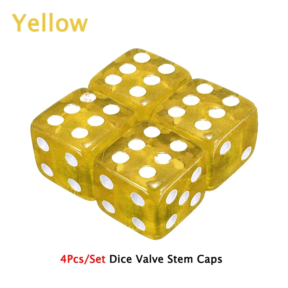 DSYCAR 4Pcs Gold Dice Tire Valve Caps | Dustproof Plastic Wheel Stem Caps for Auto Truck Bike