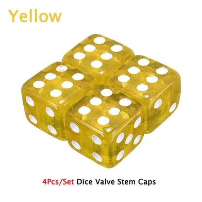DSYCAR 4Pcs Gold Dice Tire Valve Caps | Dustproof Plastic Wheel Stem Caps for Auto Truck Bike