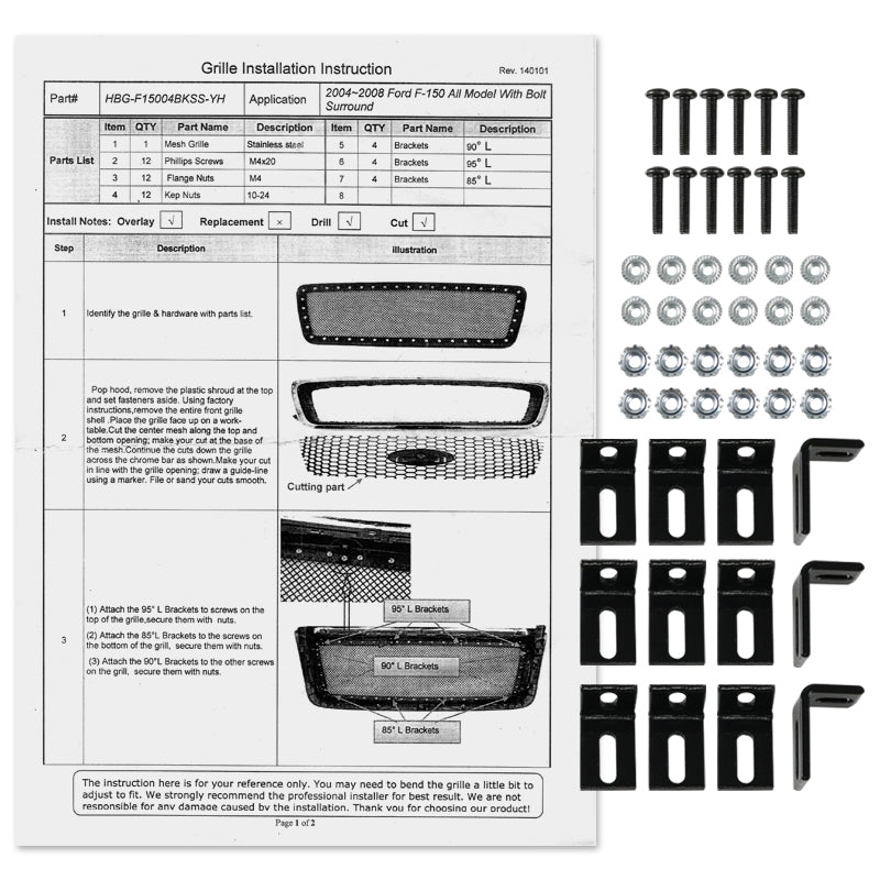 2004-2008 Ford F-150 Rivet Style Black Stainless Steel Mesh Grille Center Insert