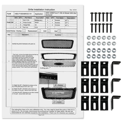2004-2008 Ford F-150 Rivet Style Black Stainless Steel Mesh Grille Center Insert