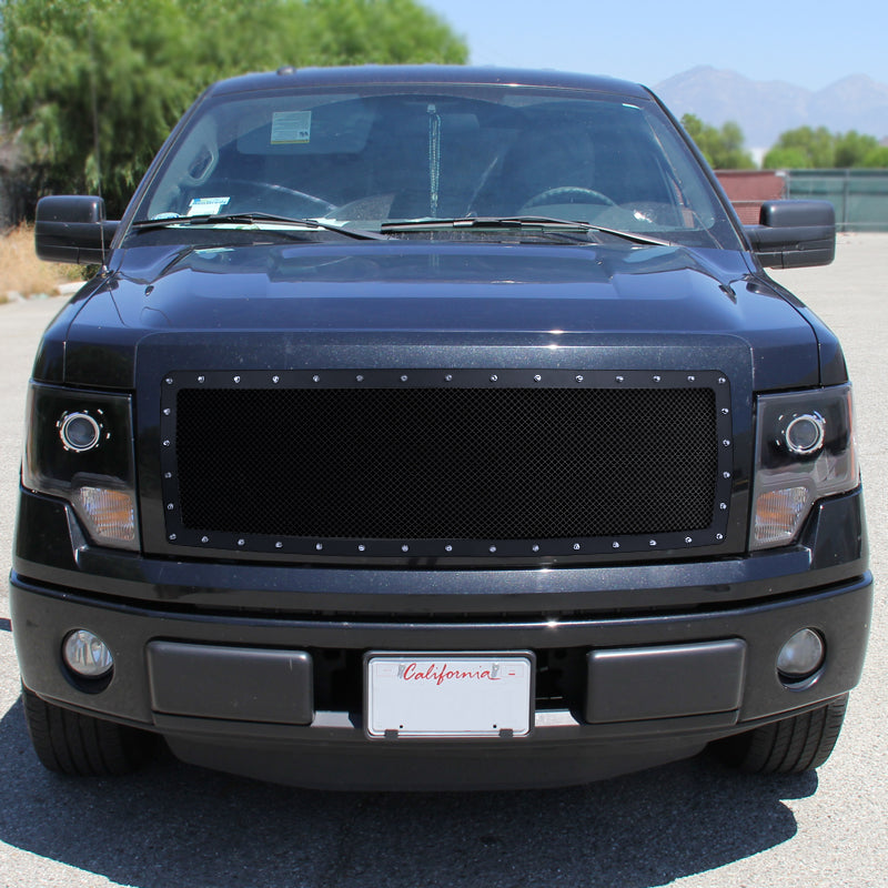 2009-2014 Ford F-150 Rivet Style Black Stainless Steel Mesh Grille  Center Insert