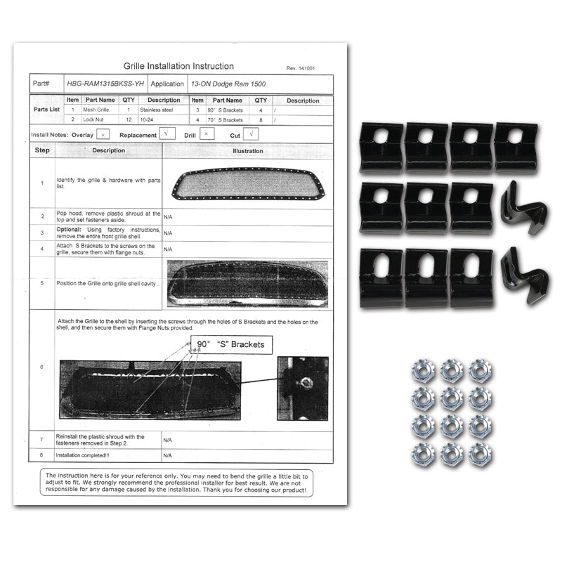 2013-2018 RAM 1500 1500 Rivet Style Black Stainless Steel Mesh Grille Insert