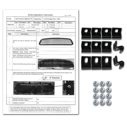 2013-2018 RAM 1500 1500 Rivet Style Black Stainless Steel Mesh Grille Insert