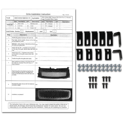 2003-2006 GMC Sierra 1500 Rivet Style Black Stainless Steel Mesh Grille Insert