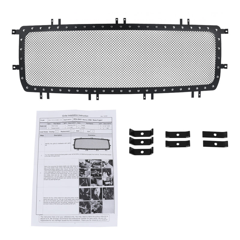 2014-2015 GMC Sierra 1500 Rivet Style Black Stainless Steel Mesh Grille Insert